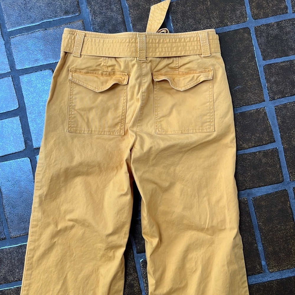 LOFT Mustard Yellow High Rise Tie Waist Cropped Wide Leg Pant - Picture 7 of 12